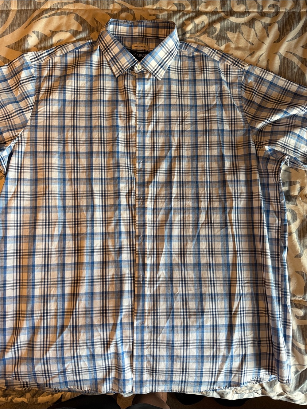 Jos. A. Bank Blue and White Plaid Button-Down Shirt